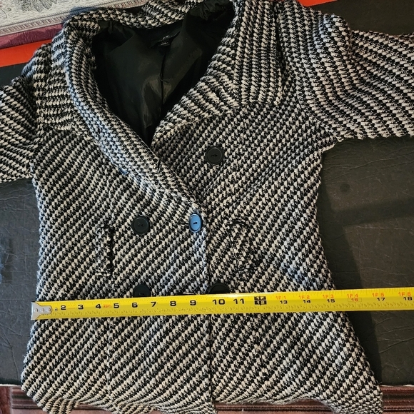 Amy Byer Black White Pea Coat Jacket Size M, No Belt - Picture 12 of 12